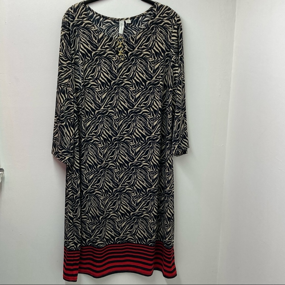 Tacera Animal Print Striped Dress Size 2X